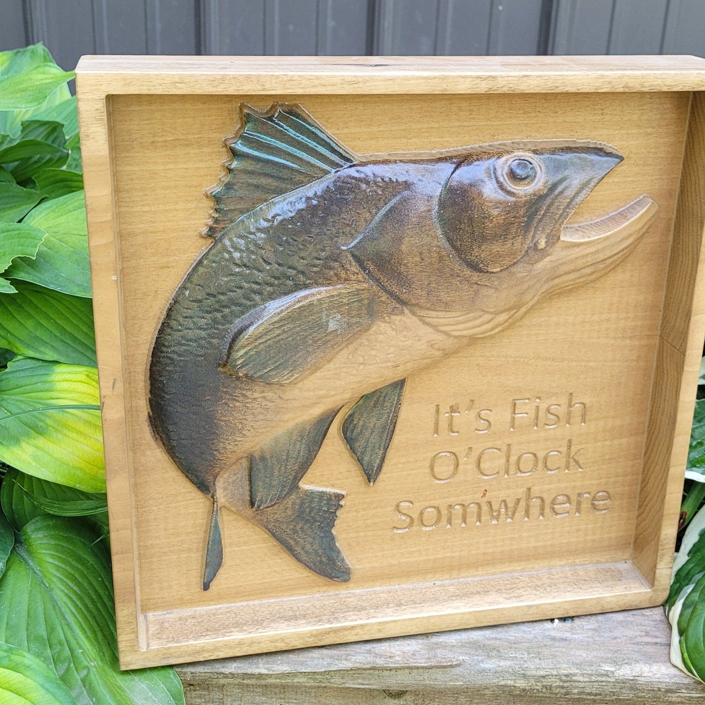 Fish Sign 3D Carved Wooden Hand Painted | Cabin Lake House Decor