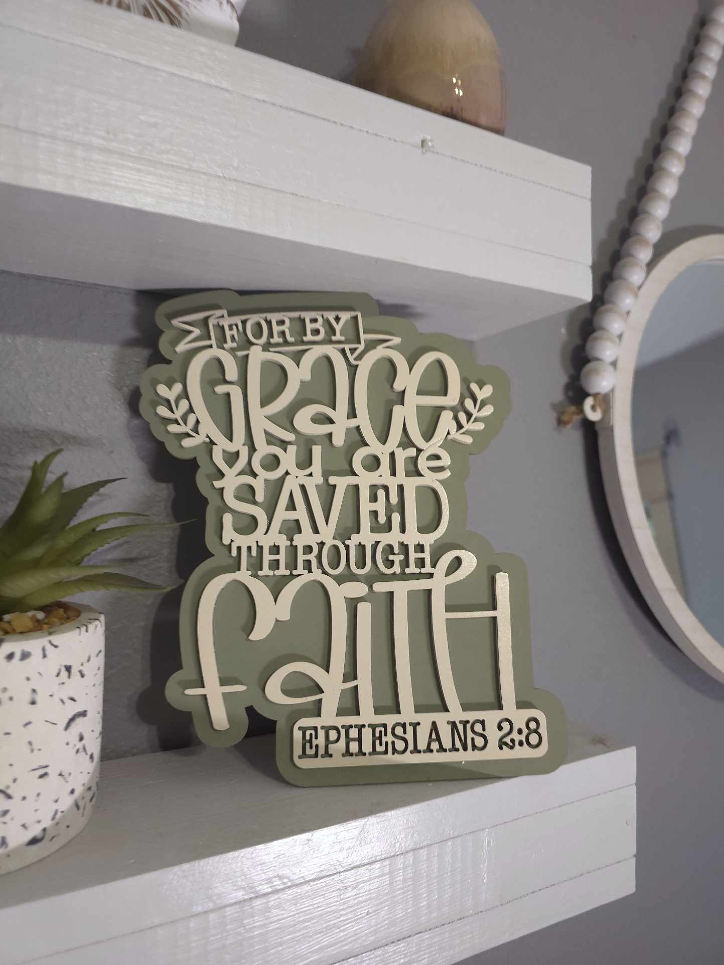 By Grace Wooden Home Decor Sign | Ephesians 2:8 | Small