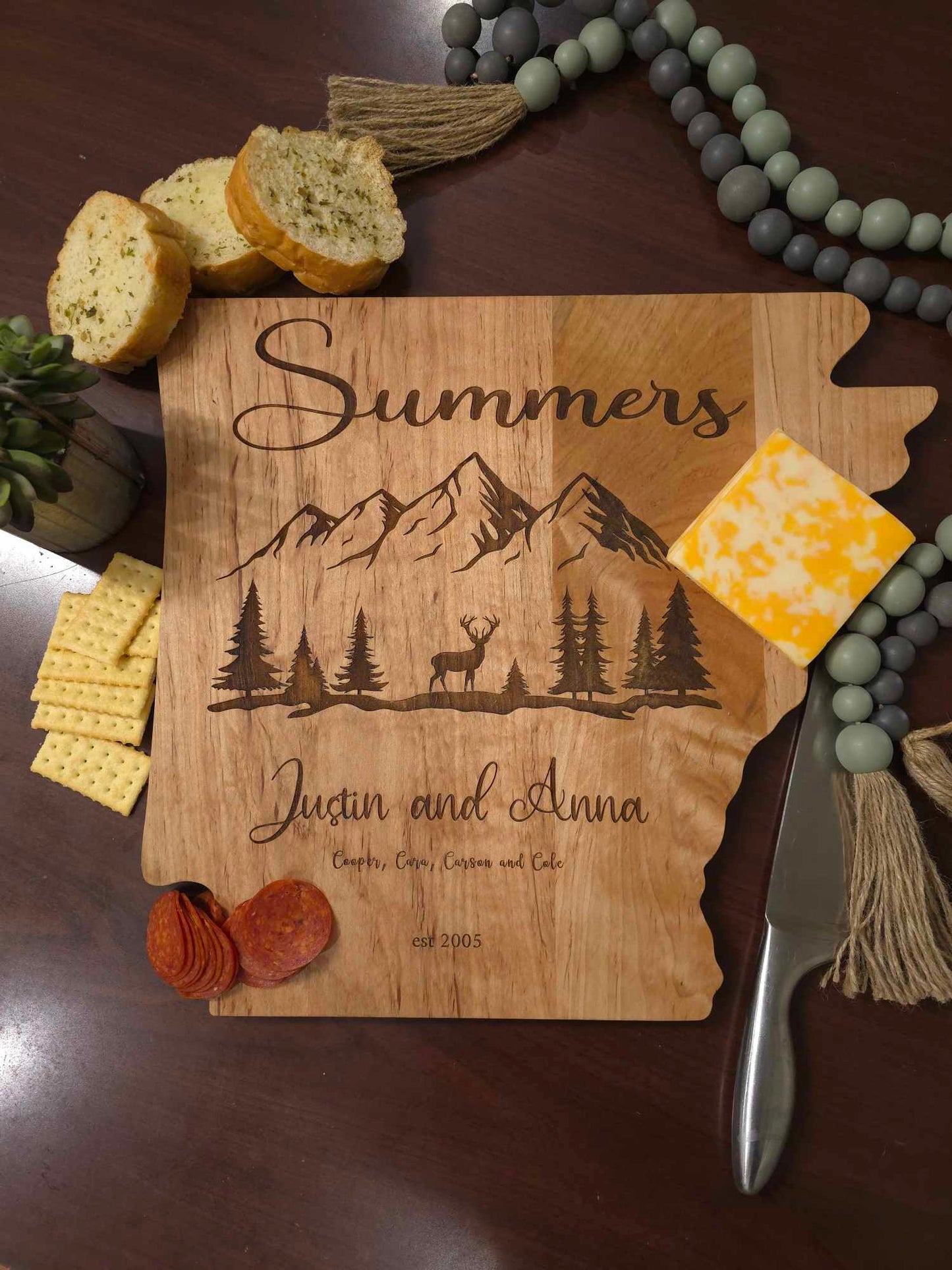 Personalized Family Name Arkansas Cutting Board – Rustic Maple Wood
