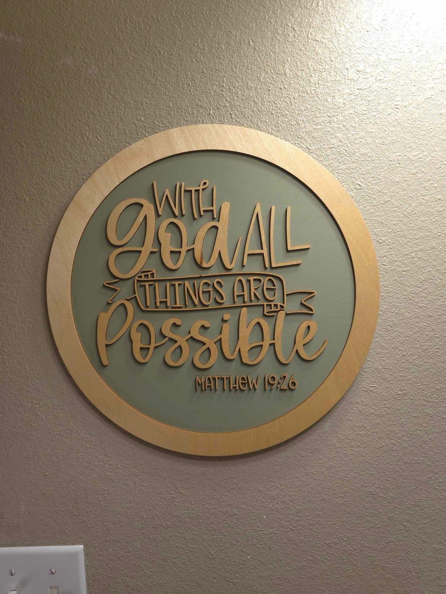 All Things Are Possible Home Decor Sign | Matthew 19:26 | Round Christian Home Decor & Gift