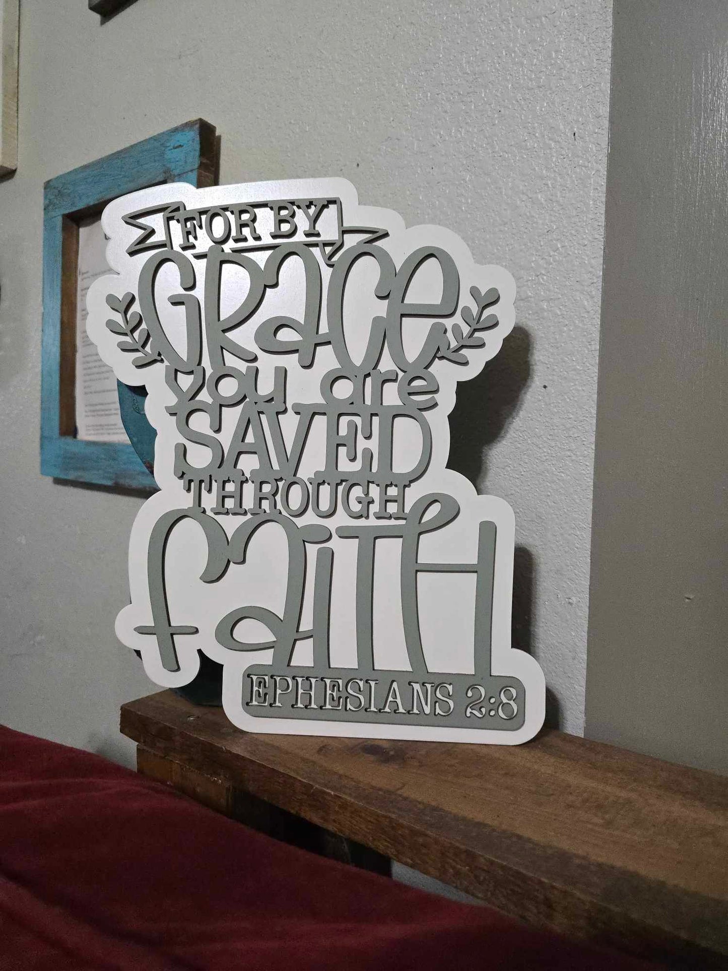 By Grace Wooden Home Decor Sign | Ephesians 2:8 | Large