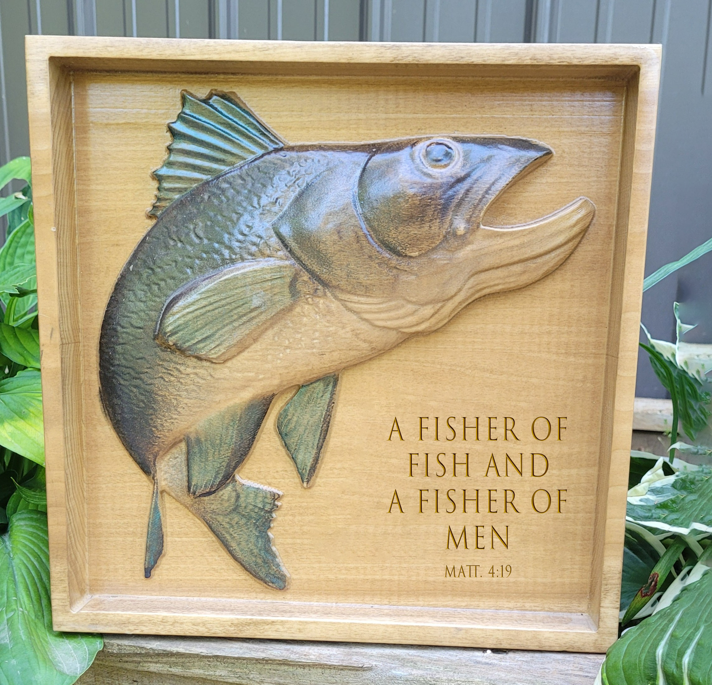 Fish Sign 3D Carved Wooden Hand Painted | Cabin Lake House Decor