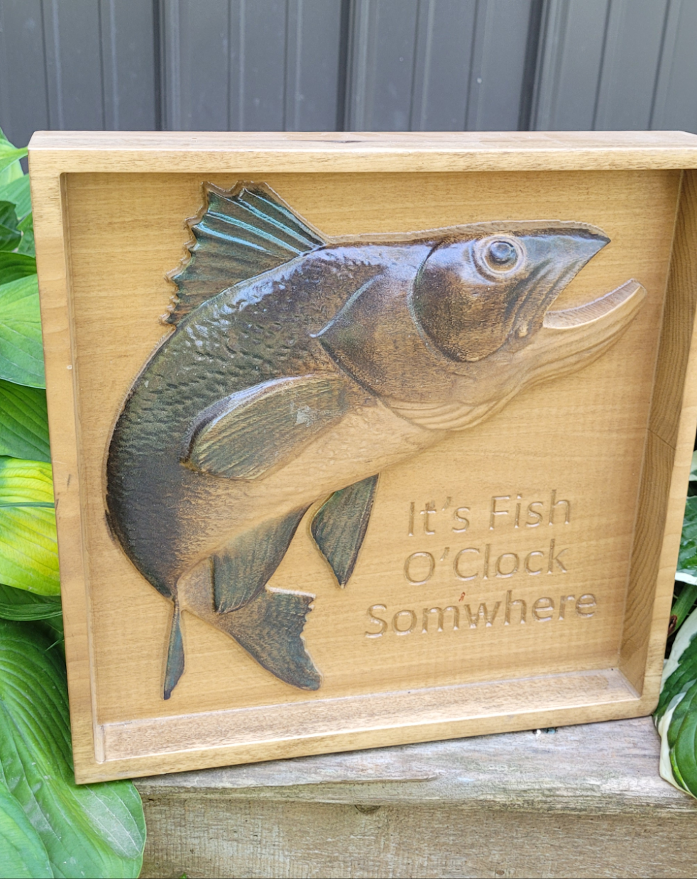 Fish Sign 3D Carved Wooden Hand Painted | Cabin Lake House Decor