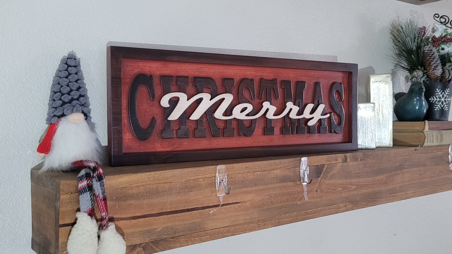 Custom Solid Wood Carved Merry Christmas Sign | Home Decor Traditional Cabin