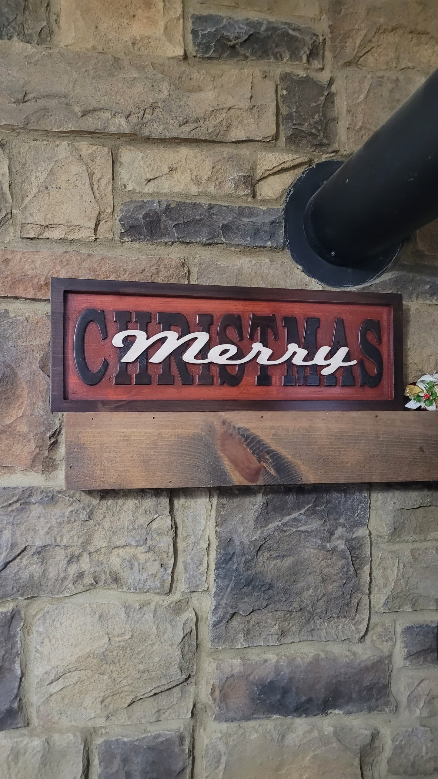 Custom Solid Wood Carved Merry Christmas Sign | Home Decor Traditional Cabin