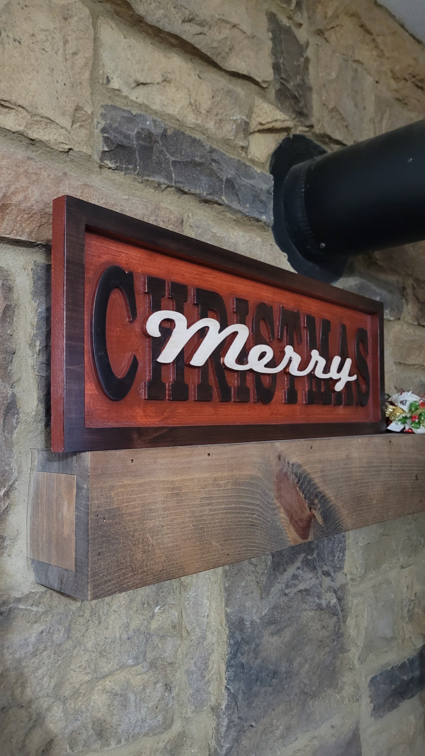 Custom Solid Wood Carved Merry Christmas Sign | Home Decor Traditional Cabin