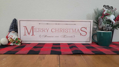 Custom Solid Wood Carved Merry Christmas Sign | Home Decor Traditional Cabin White