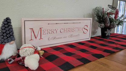 Custom Solid Wood Carved Merry Christmas Sign | Home Decor Traditional Cabin White