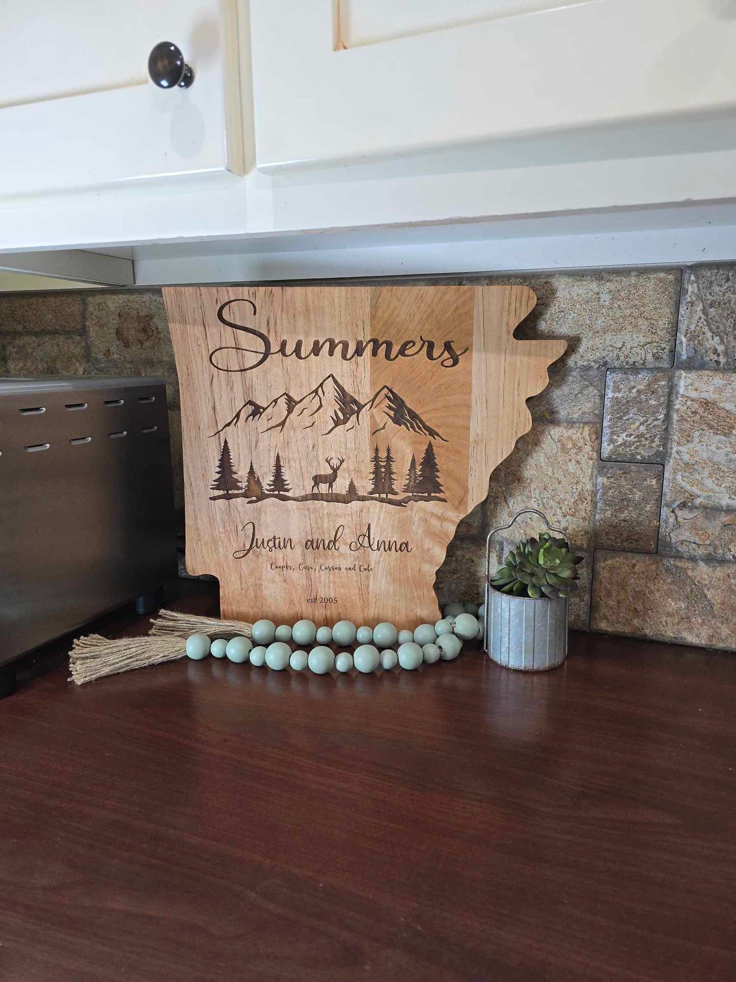 Personalized Family Name Arkansas Cutting Board | Solid Maple