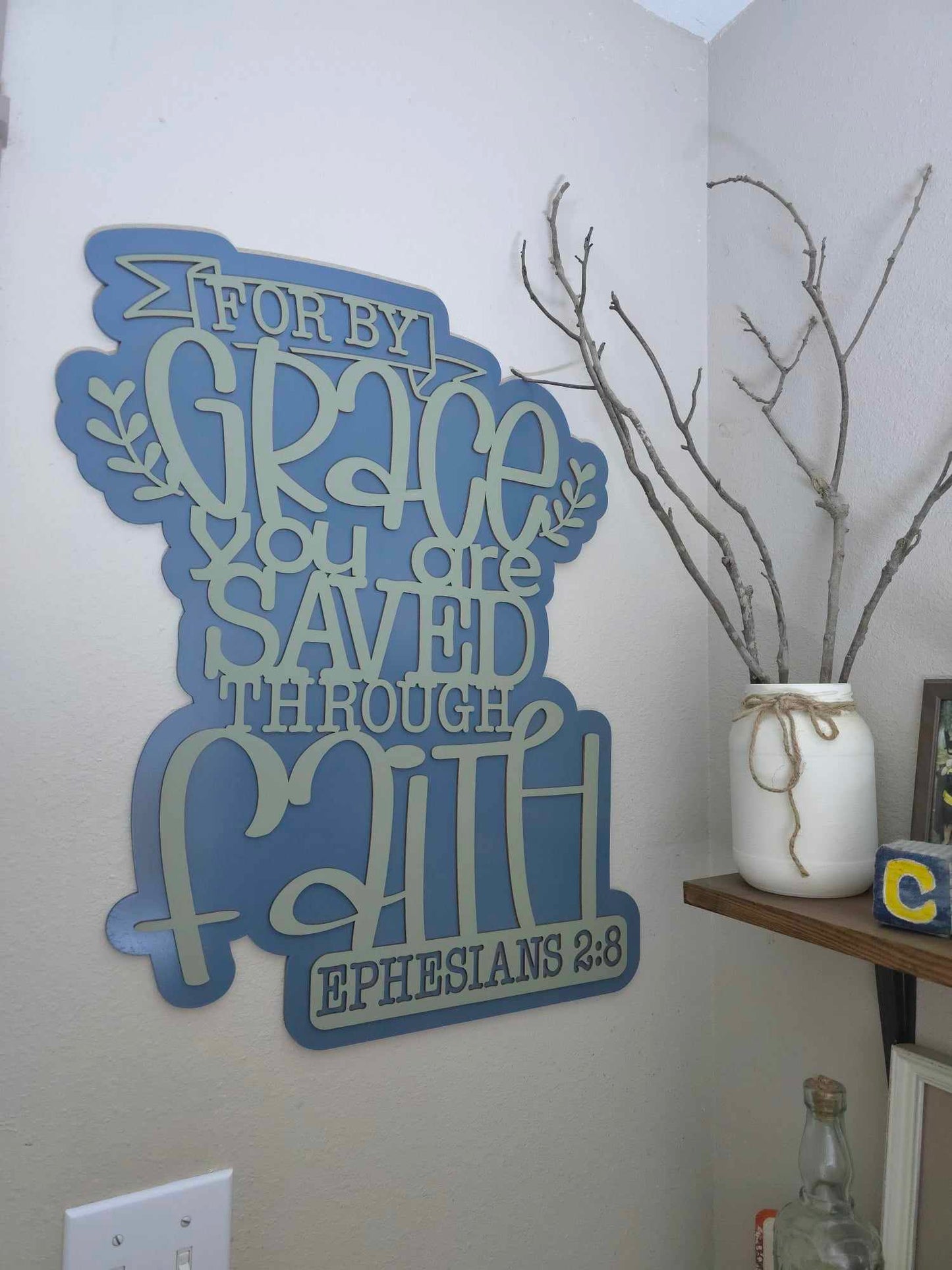 By Grace Wooden Home Decor Sign | Ephesians 2:8 | Large