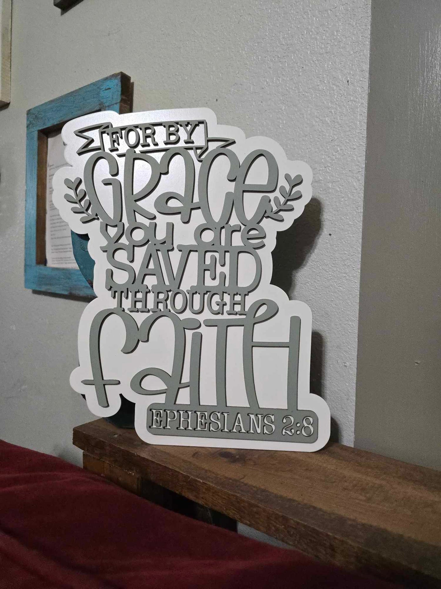 By Grace Wooden Home Decor Sign | Ephesians 2:8 | Medium