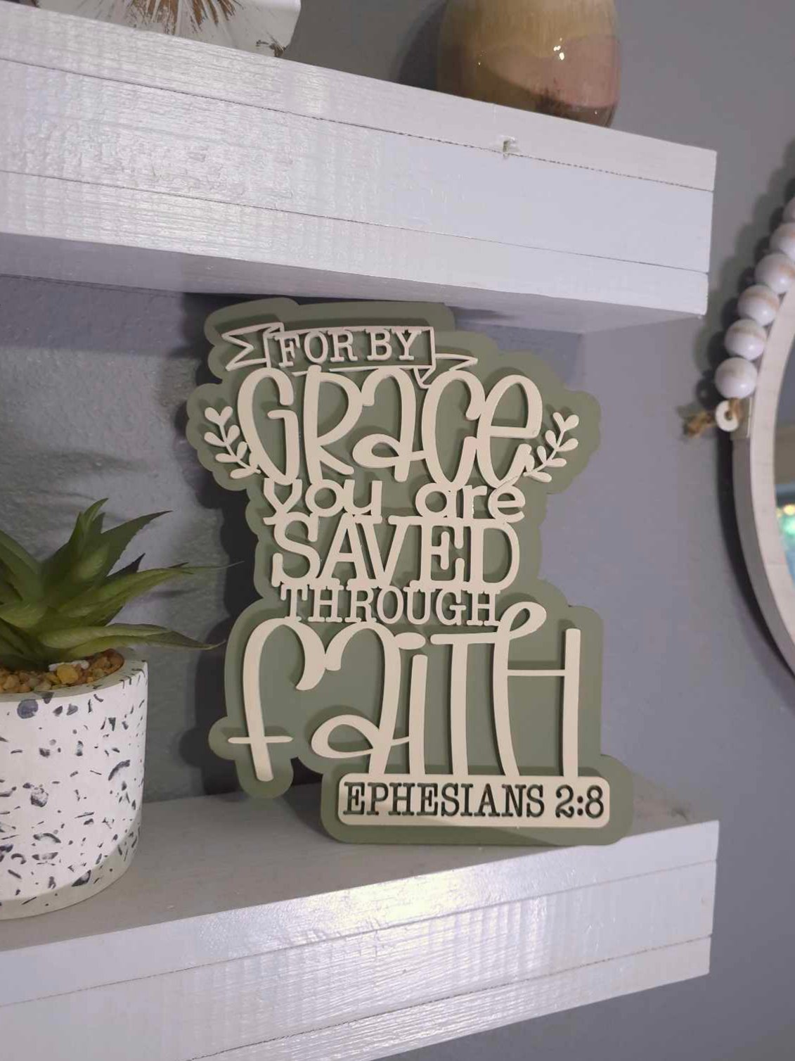 By Grace Wooden Home Decor Sign | Ephesians 2:8 | Medium