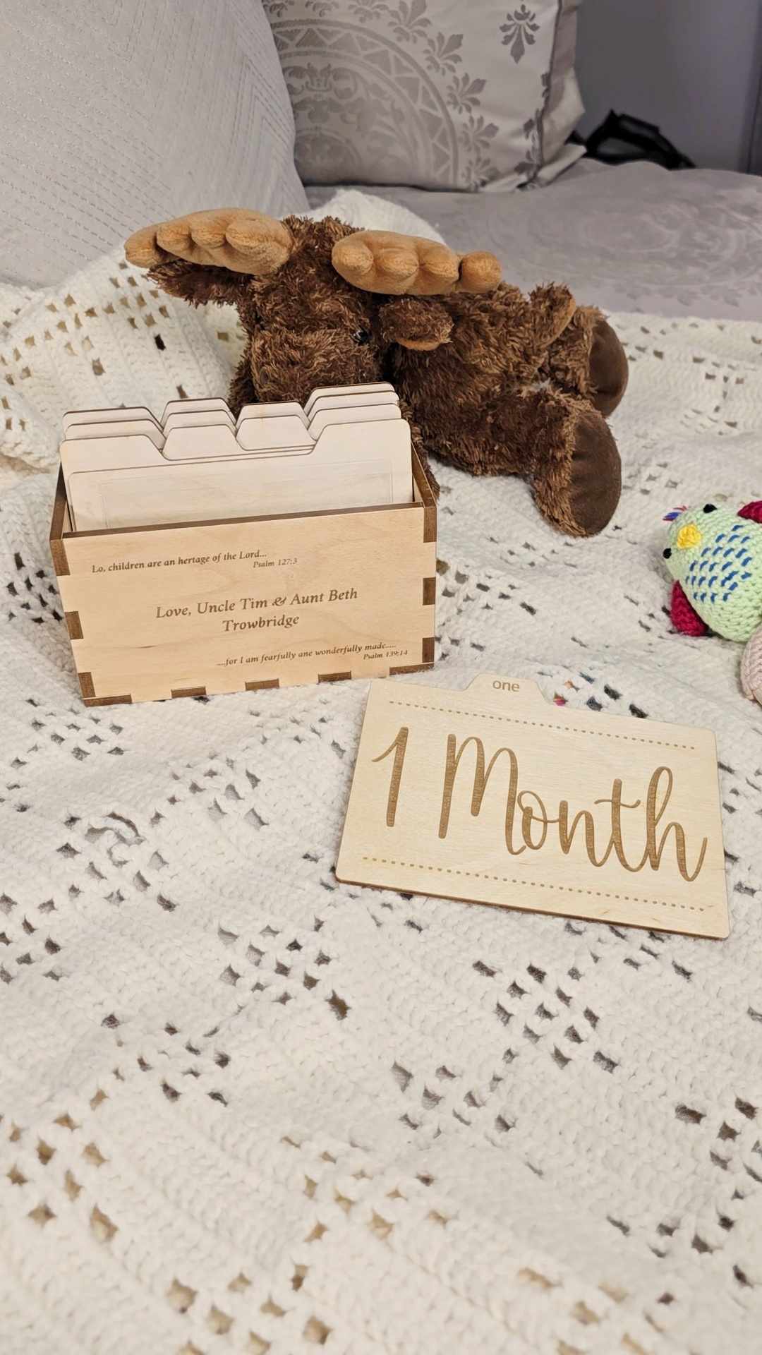 Personalized Baby Monthly Milestone Picture Marker and Photo Holder - Wooden Recipe Box Style