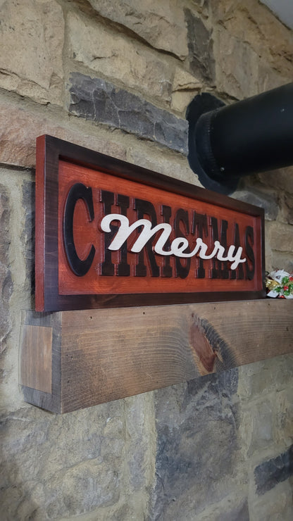Custom Solid Wood Carved Merry Christmas Sign | Home Decor Traditional Cabin